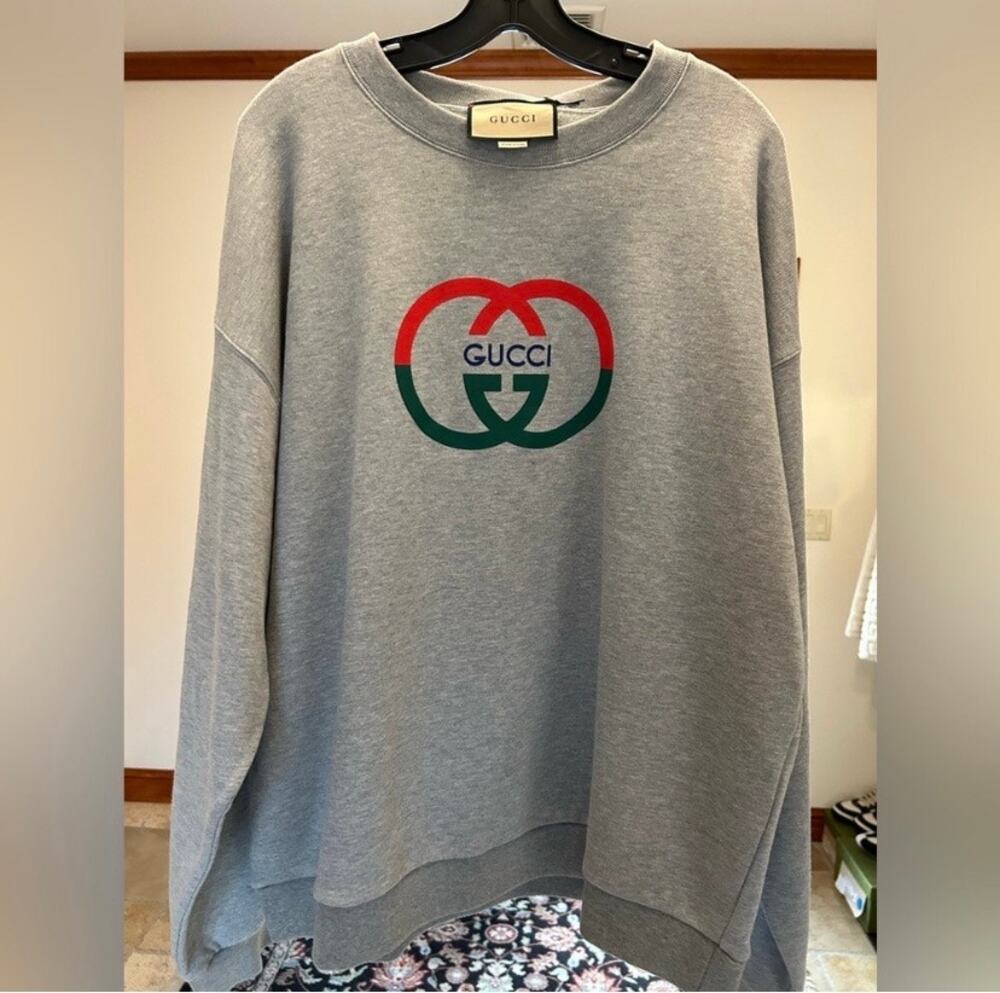 Men's Gucci jersey, cotton GG felted sweatshirt, size XL made in Italy